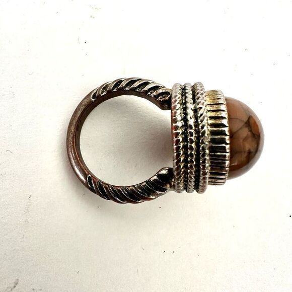 Vintage brown beaded silver tone ring - Picture 3 of 8